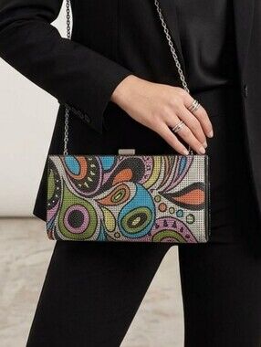 Whiting & Davis Colorful Paisley Metal Mesh Clutch / Shoulder Bag